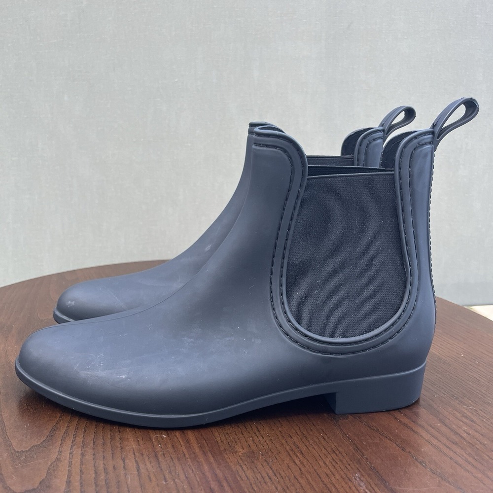 Jeffrey Campbell Chelsea Boots Women's 10 Black Rubber Ankle Rain Pull On Bootie